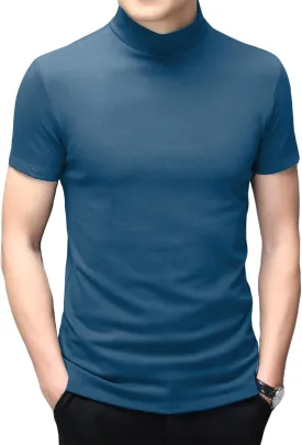 Men's Fashion Mock Turtleneck T-Shirts Long Sleeve Pullover Sweater Basic Designed Undershirt Slim Fit Top