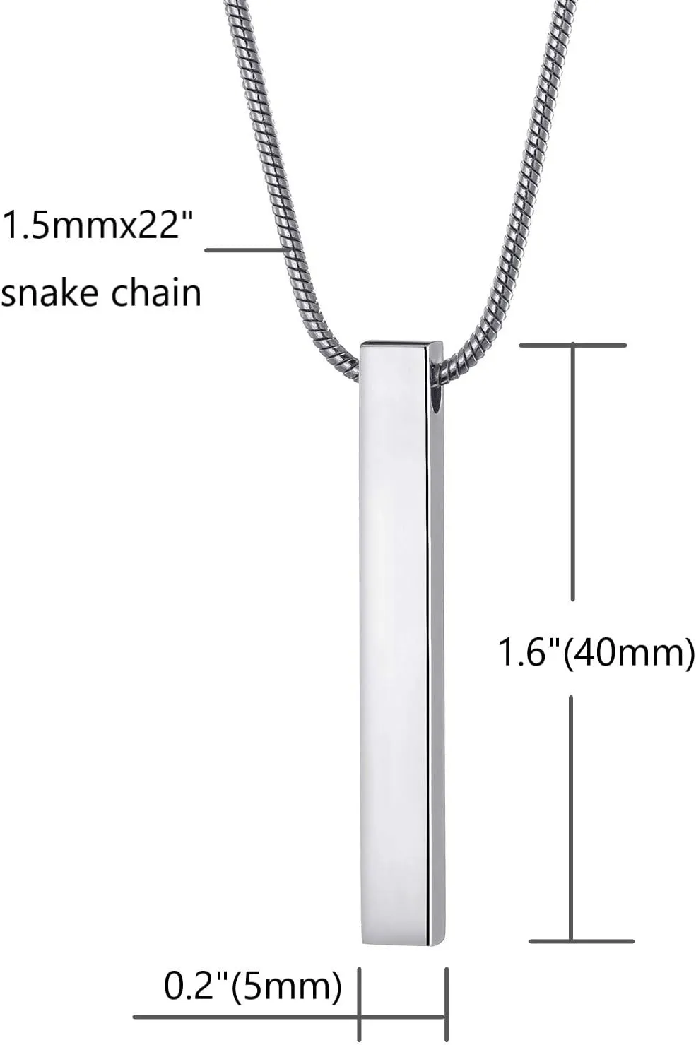 MOO&LEE Stainless Steel Bar Pendant Necklace for Men and Women, Couples Necklaces 22 Inches Snake Chain, Unisex