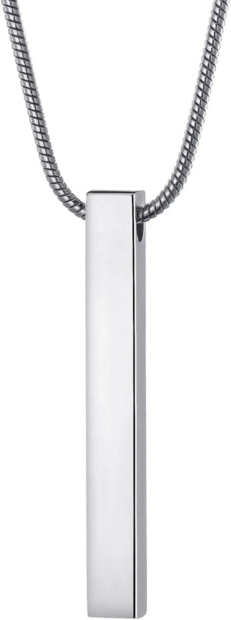 MOO&LEE Stainless Steel Bar Pendant Necklace for Men and Women, Couples Necklaces 22 Inches Snake Chain, Unisex