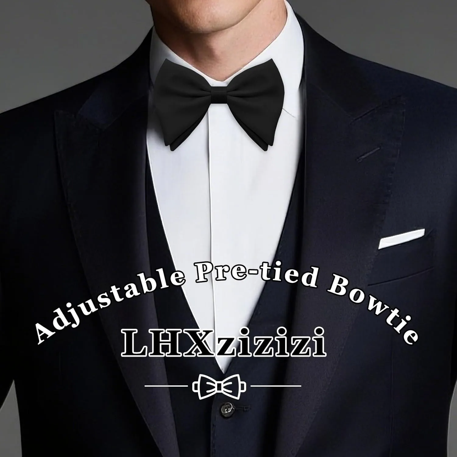 Oversized Bow Ties for Men, Satin Pre-Tied Bowties Clip on Big Mens Bow Tie for Tuxedo Vest Wedding Party Banquet