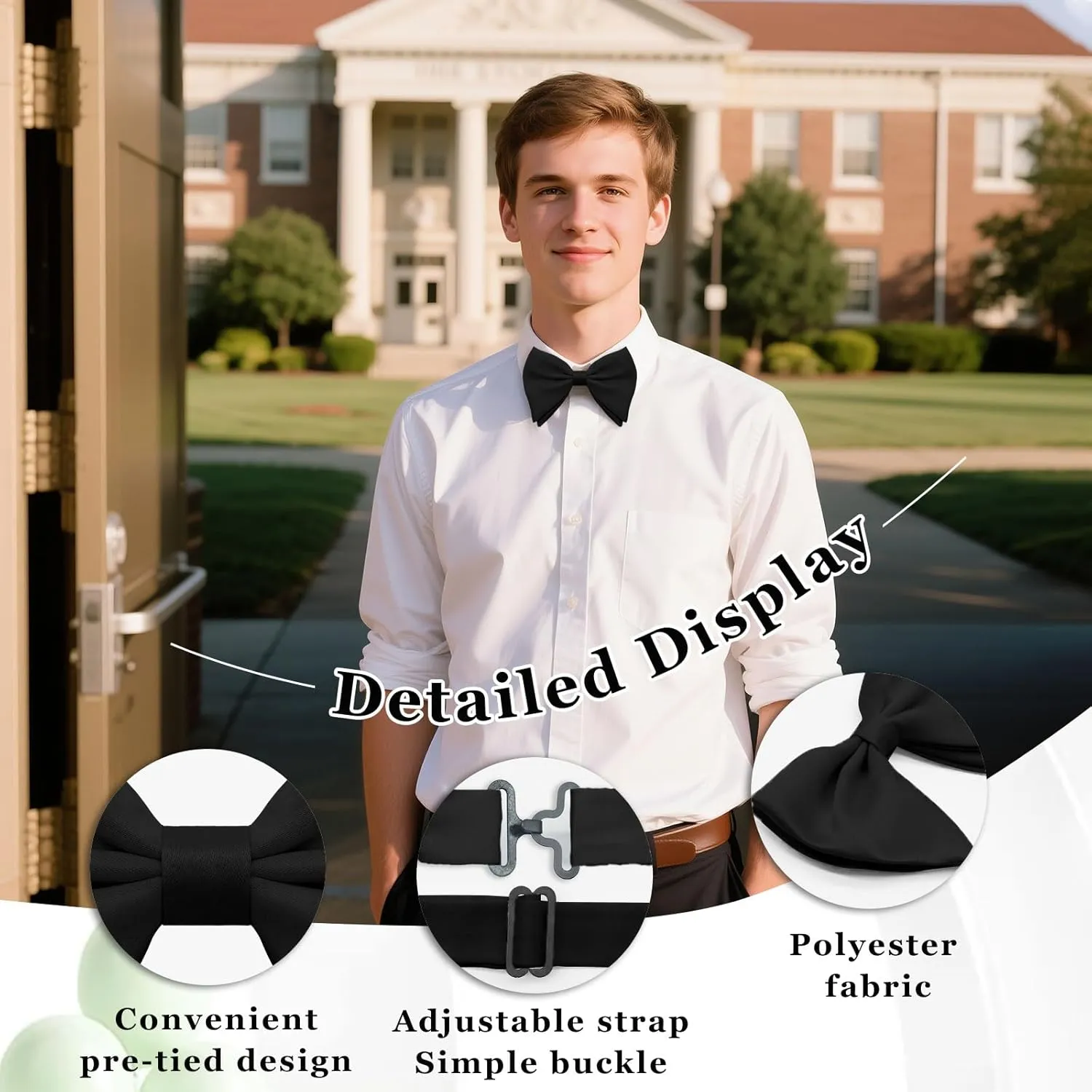 Oversized Bow Ties for Men, Satin Pre-Tied Bowties Clip on Big Mens Bow Tie for Tuxedo Vest Wedding Party Banquet