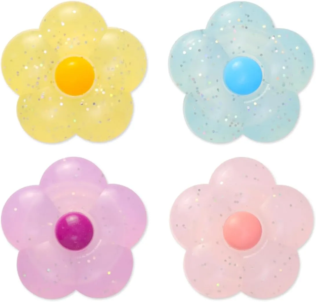 PERFECTSIGHT Cute Glitter Flowers Thumb Grip Caps for PlayStation 4/5, PS5, PS4, Xbox Series X/S, Xbox One, Switch PRO Controller, 4PCS Kawaii Soft Rubber 3D Analog Thumbsticks Grips Joystick Cover
