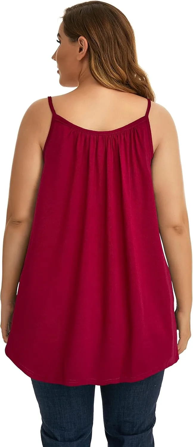Plus Size Tank Tops for Women Boho Floral Loose Cami Spaghetti Strap Tunic Blouses
