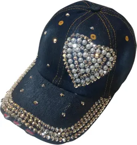 Popfizzy Pearl Heart Rhinestone Hat for Women, Bling Hats, Heart Accessories, Bedazzled Baseball Cap, Bling Gifts for Women