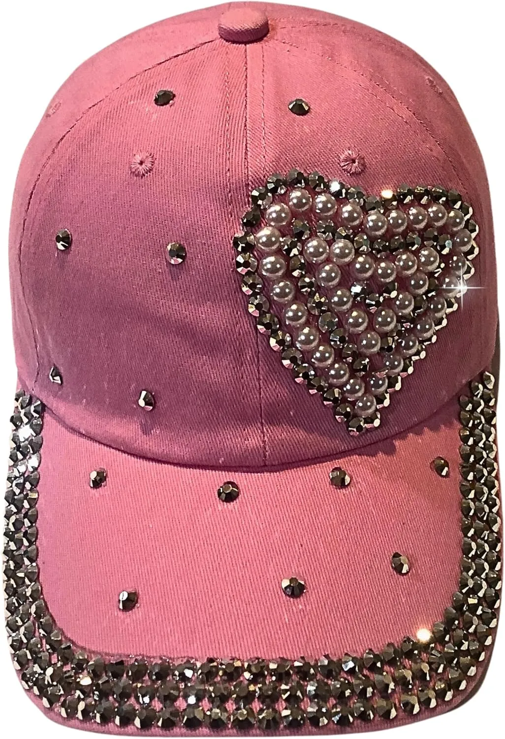 Popfizzy Pearl Heart Rhinestone Hat for Women, Bling Hats, Heart Accessories, Bedazzled Baseball Cap, Bling Gifts for Women