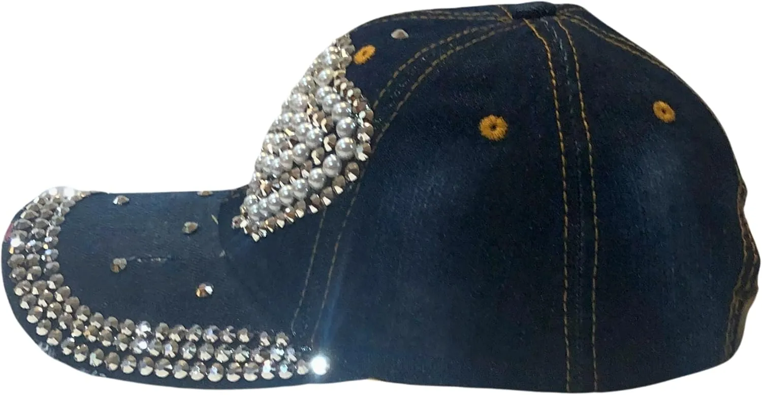 Popfizzy Pearl Heart Rhinestone Hat for Women, Bling Hats, Heart Accessories, Bedazzled Baseball Cap, Bling Gifts for Women