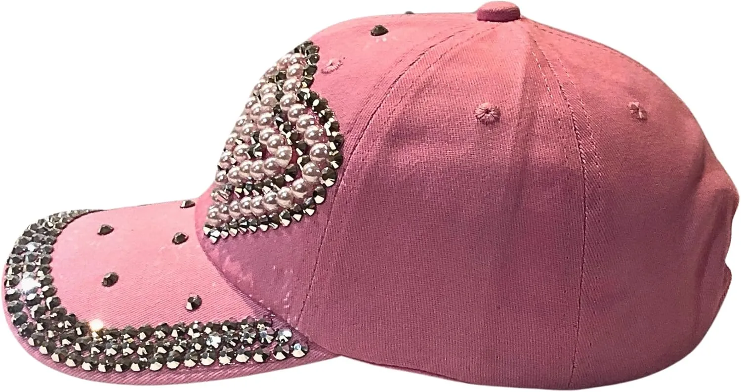 Popfizzy Pearl Heart Rhinestone Hat for Women, Bling Hats, Heart Accessories, Bedazzled Baseball Cap, Bling Gifts for Women