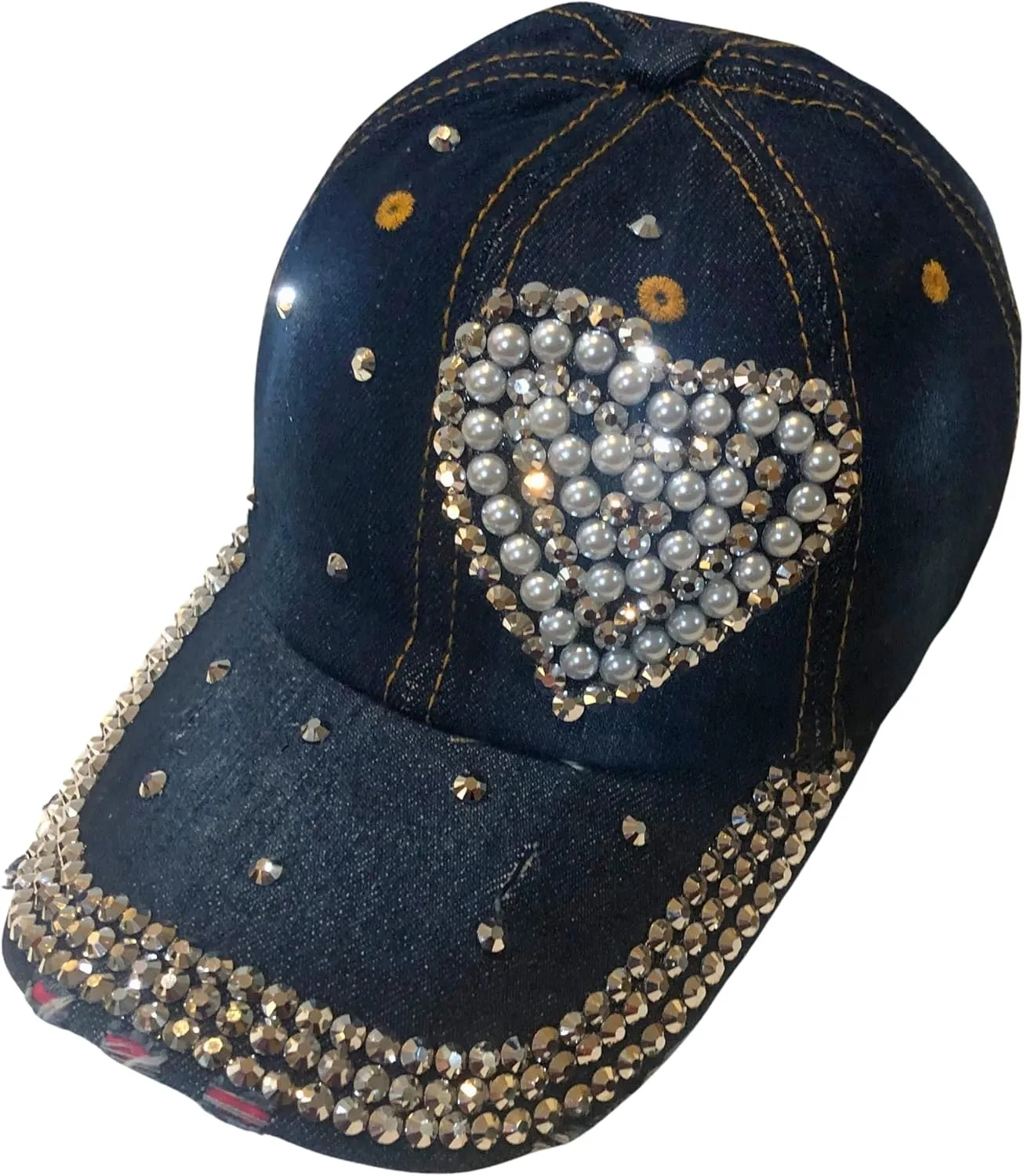 Popfizzy Pearl Heart Rhinestone Hat for Women, Bling Hats, Heart Accessories, Bedazzled Baseball Cap, Bling Gifts for Women