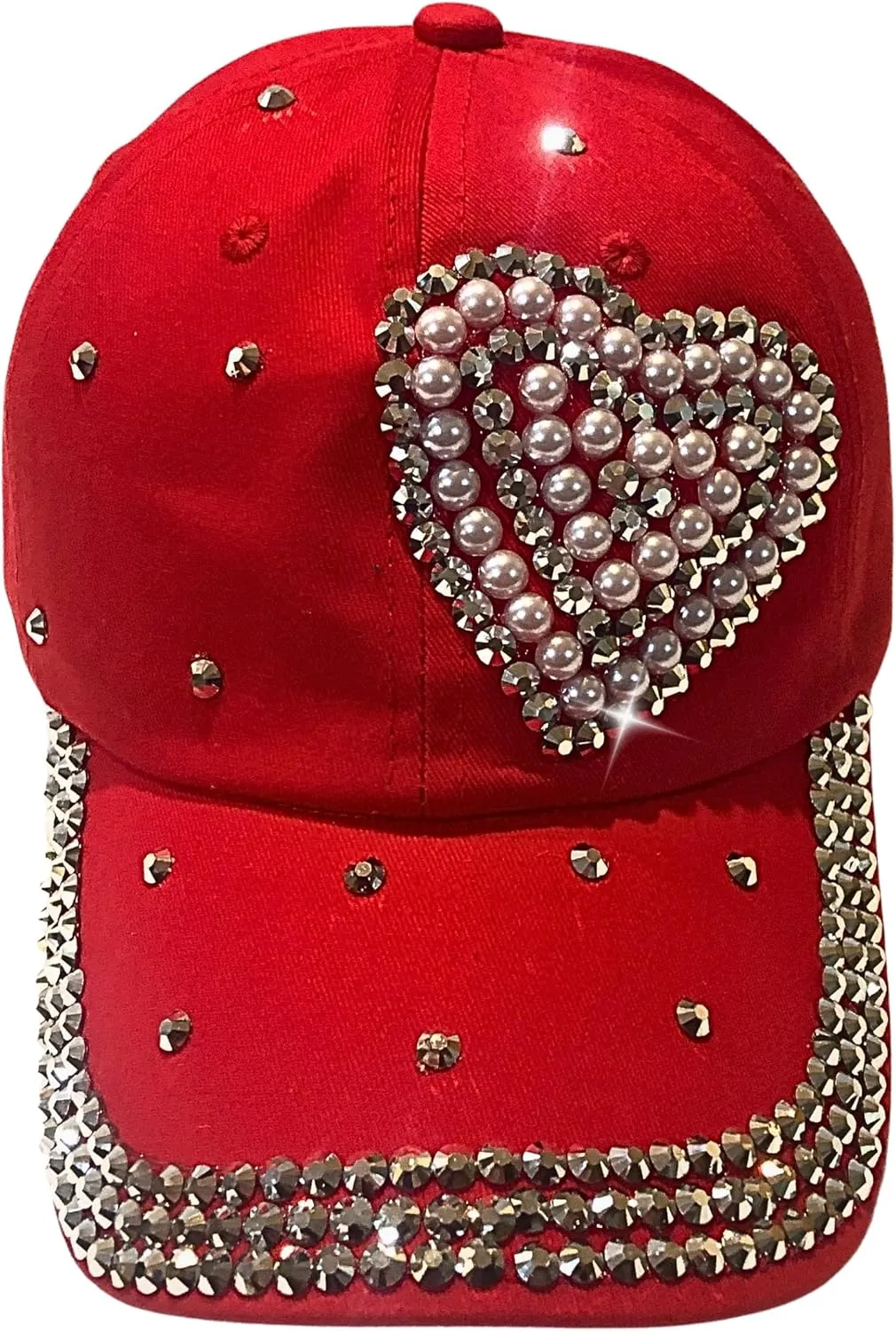Popfizzy Pearl Heart Rhinestone Hat for Women, Bling Hats, Heart Accessories, Bedazzled Baseball Cap, Bling Gifts for Women