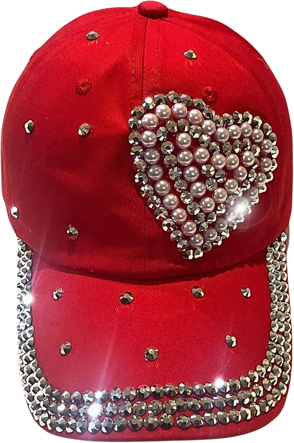 Popfizzy Pearl Heart Rhinestone Hat for Women, Bling Hats, Heart Accessories, Bedazzled Baseball Cap, Bling Gifts for Women