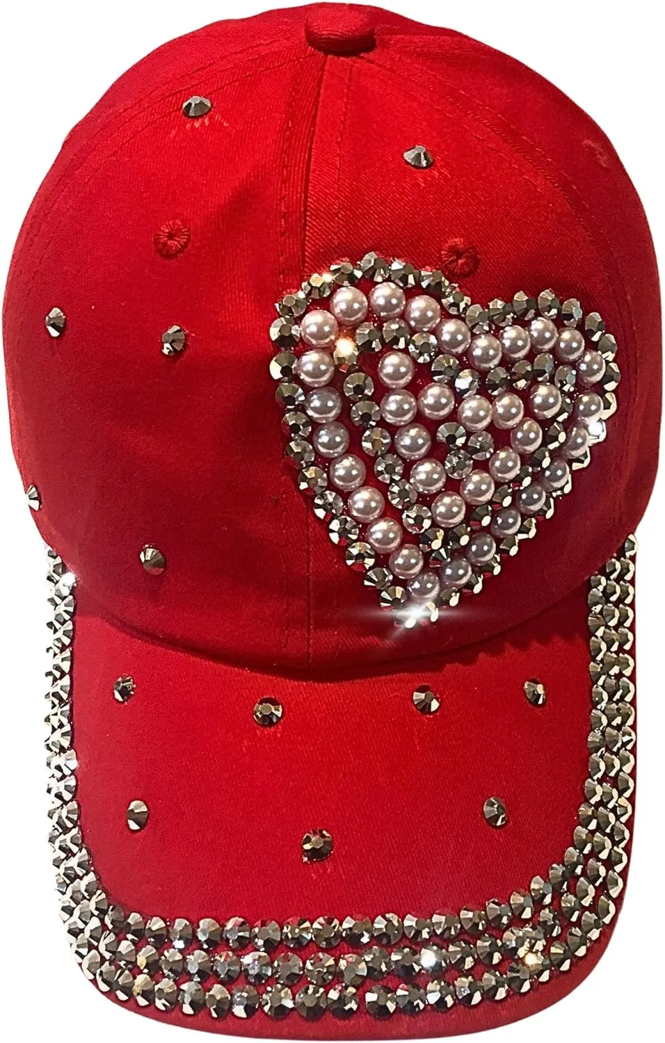 Popfizzy Pearl Heart Rhinestone Hat for Women, Bling Hats, Heart Accessories, Bedazzled Baseball Cap, Bling Gifts for Women
