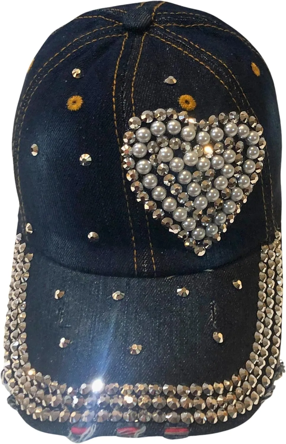 Popfizzy Pearl Heart Rhinestone Hat for Women, Bling Hats, Heart Accessories, Bedazzled Baseball Cap, Bling Gifts for Women