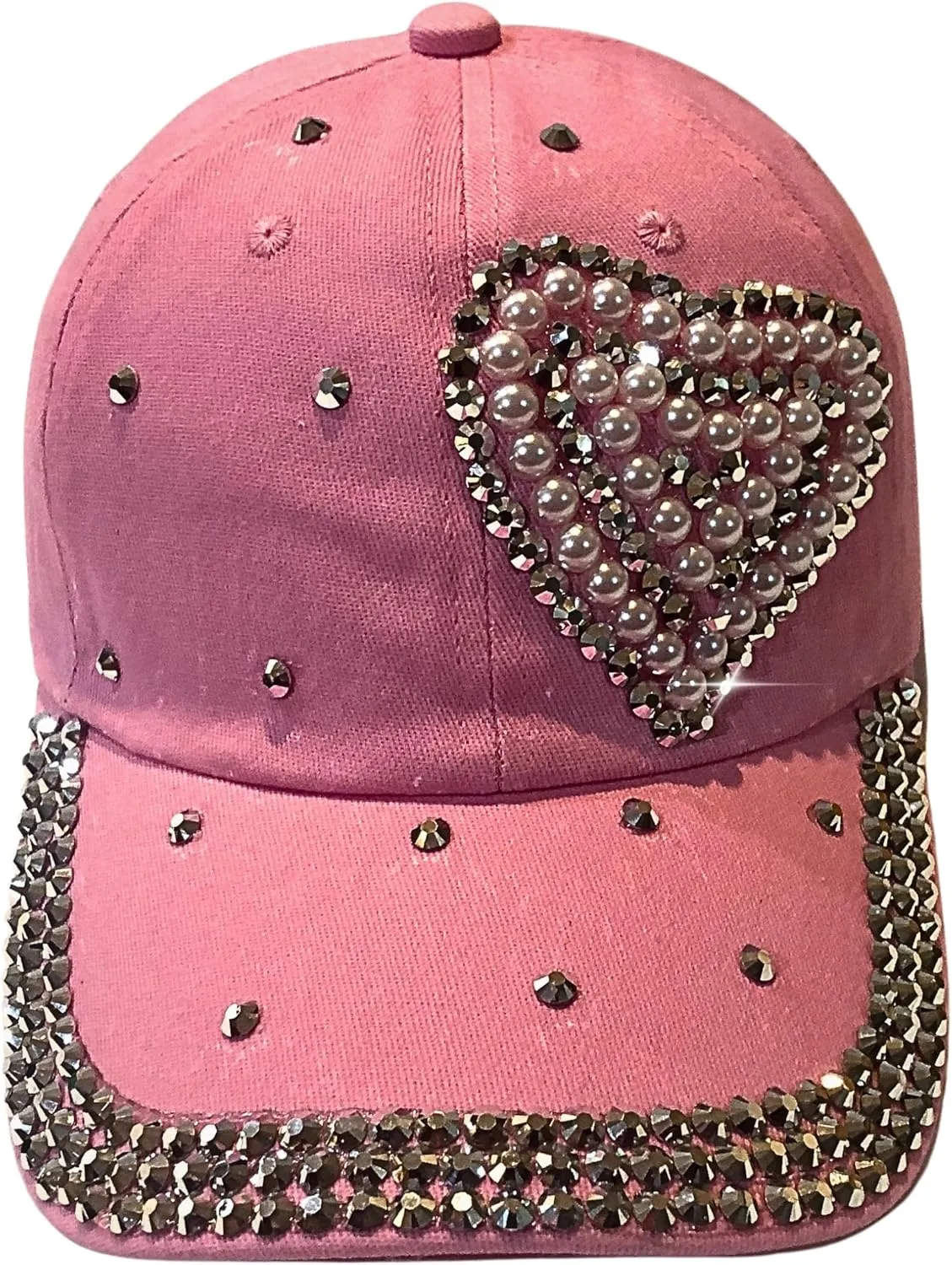 Popfizzy Pearl Heart Rhinestone Hat for Women, Bling Hats, Heart Accessories, Bedazzled Baseball Cap, Bling Gifts for Women