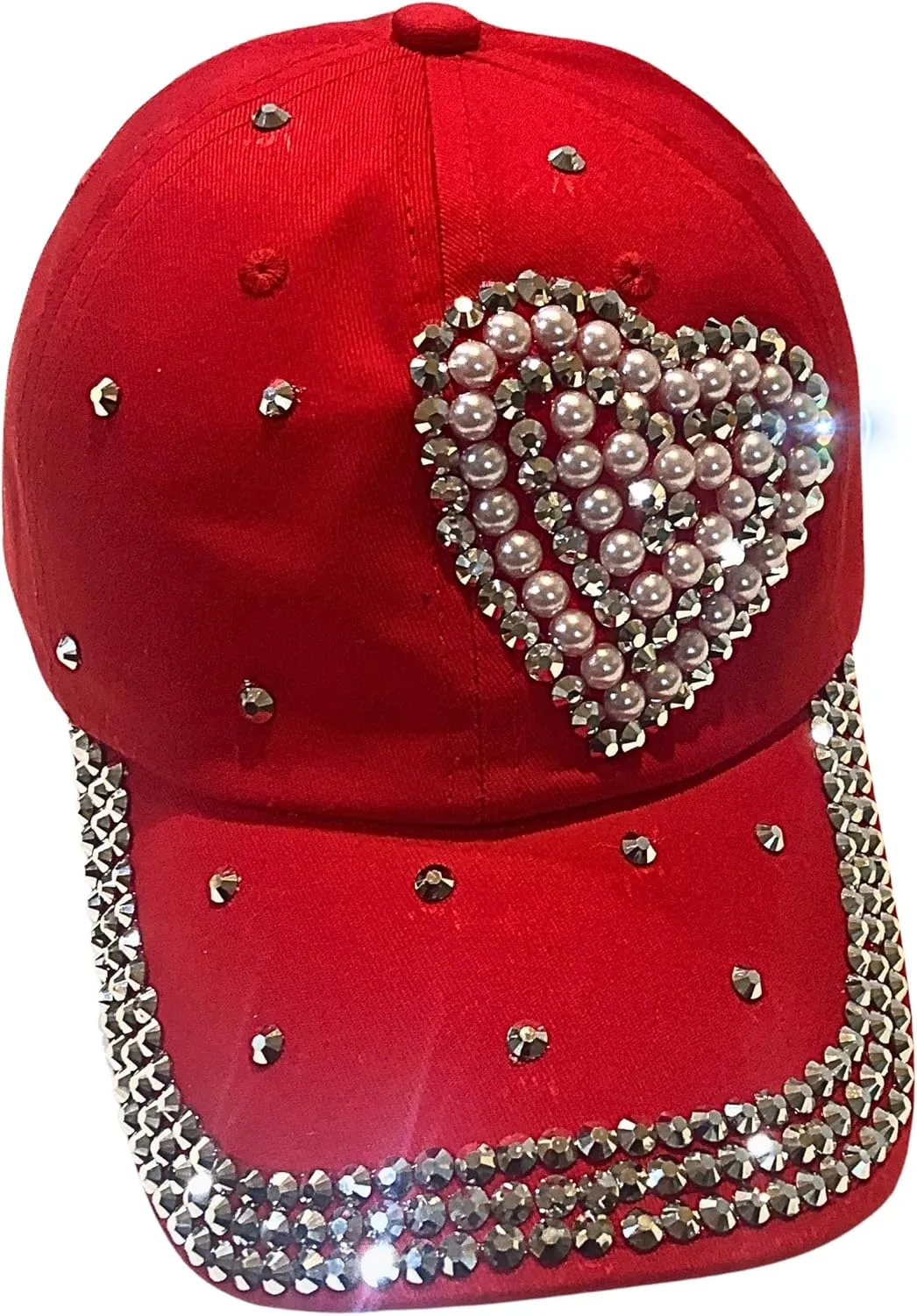 Popfizzy Pearl Heart Rhinestone Hat for Women, Bling Hats, Heart Accessories, Bedazzled Baseball Cap, Bling Gifts for Women