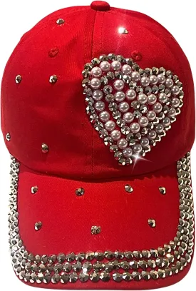 Popfizzy Pearl Heart Rhinestone Hat for Women, Bling Hats, Heart Accessories, Bedazzled Baseball Cap, Bling Gifts for Women
