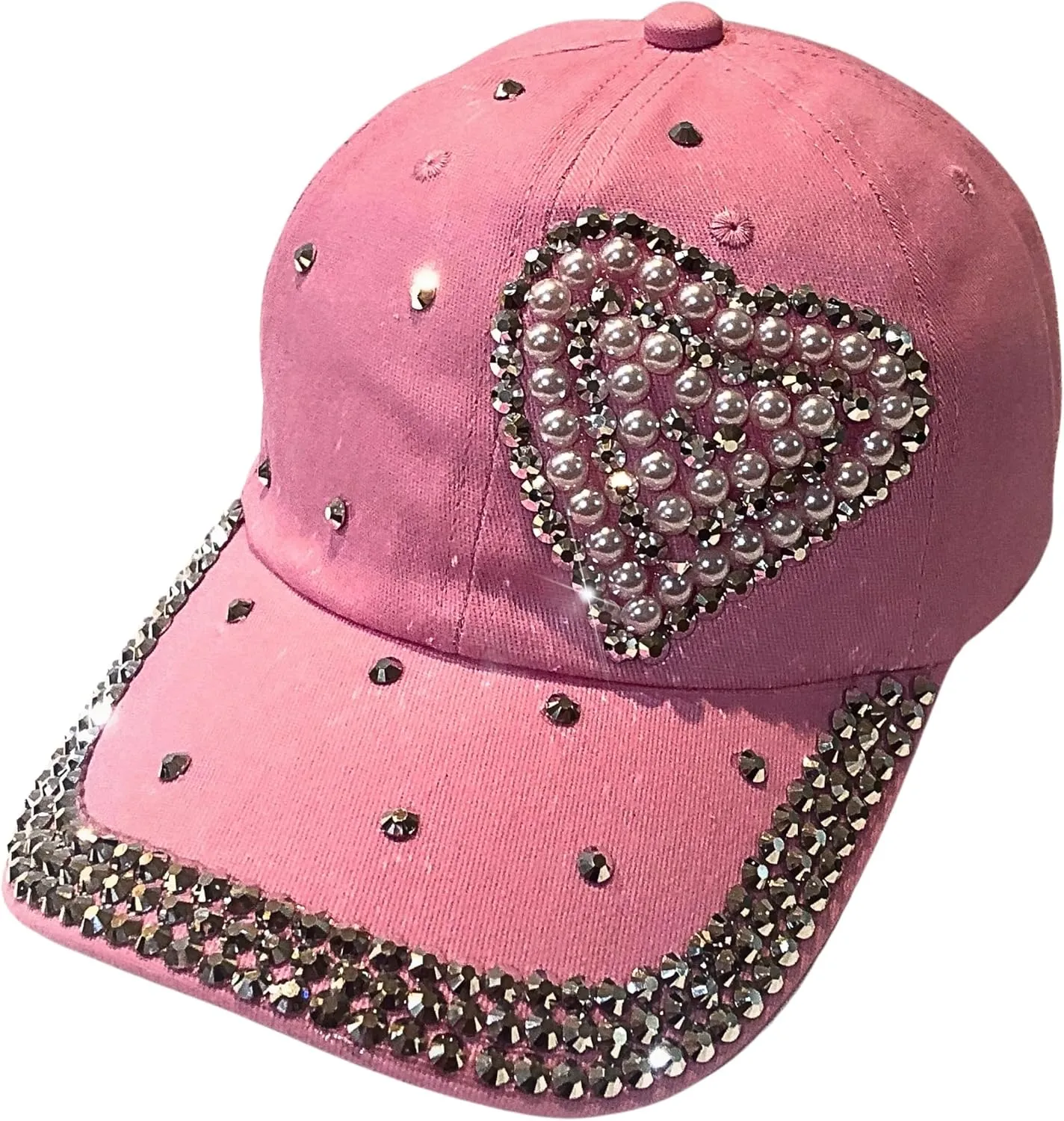 Popfizzy Pearl Heart Rhinestone Hat for Women, Bling Hats, Heart Accessories, Bedazzled Baseball Cap, Bling Gifts for Women