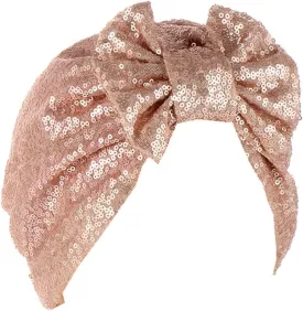 Pre Tied Turban Hats for Women - Knotted Solid Sequin Caps Chemo Beanies Headwrap Headwear for Cancer Daily Use