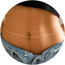 RLMOON 2PCS 18K Gold Plated Waist Chains for Women Gold Body Belly Chains for the Waist Adjustable Layered Waist Chain for Summer Beach Bikini