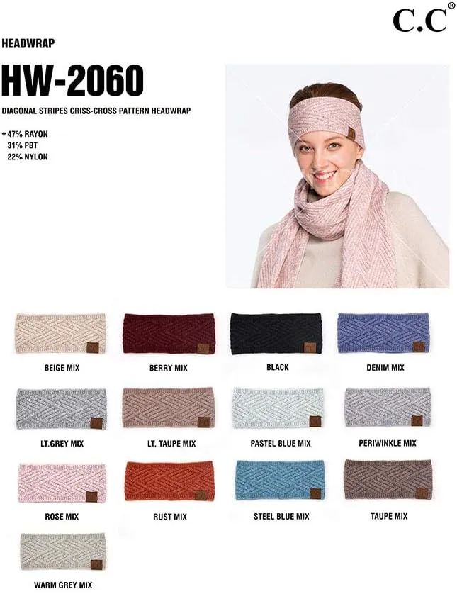 ScarvesMe Women Diagonal Stripes Criss Cross Pattern Soft Knit Headband Headwrap