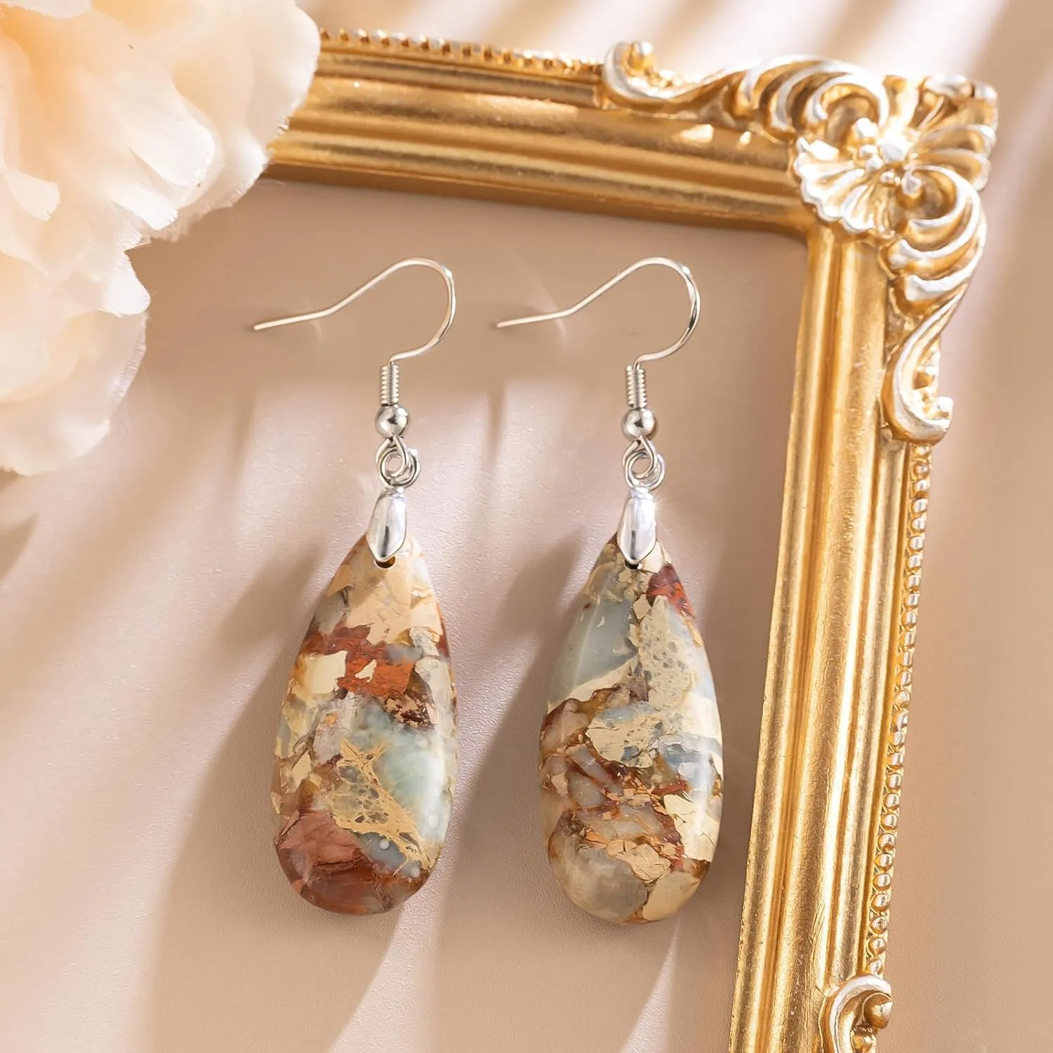 Stone Drop Earrings for Women Teardrop Created Imperial Jasper Dangle Drop Earrings