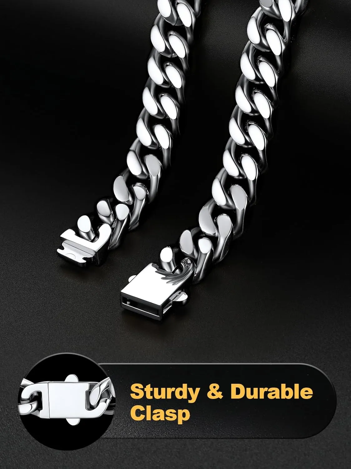 U7 Stainless Steel Cuban Link Chain,Black/14K Gold Miami Mens Cuban Chain, 5mm/7mm/9mm/12mm Hip Hop Chains for Men,18-30 inches