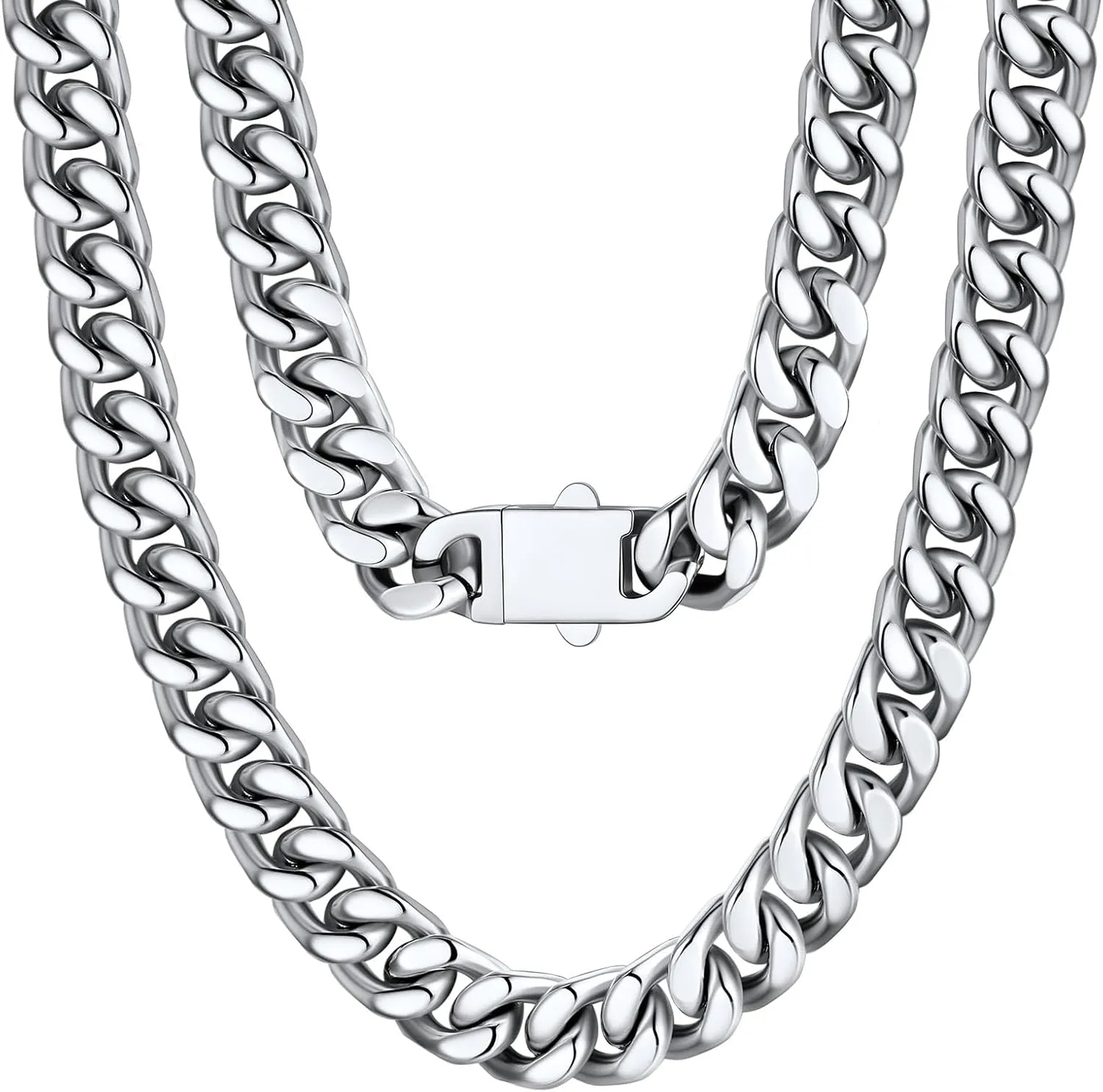 U7 Stainless Steel Cuban Link Chain,Black/14K Gold Miami Mens Cuban Chain, 5mm/7mm/9mm/12mm Hip Hop Chains for Men,18-30 inches