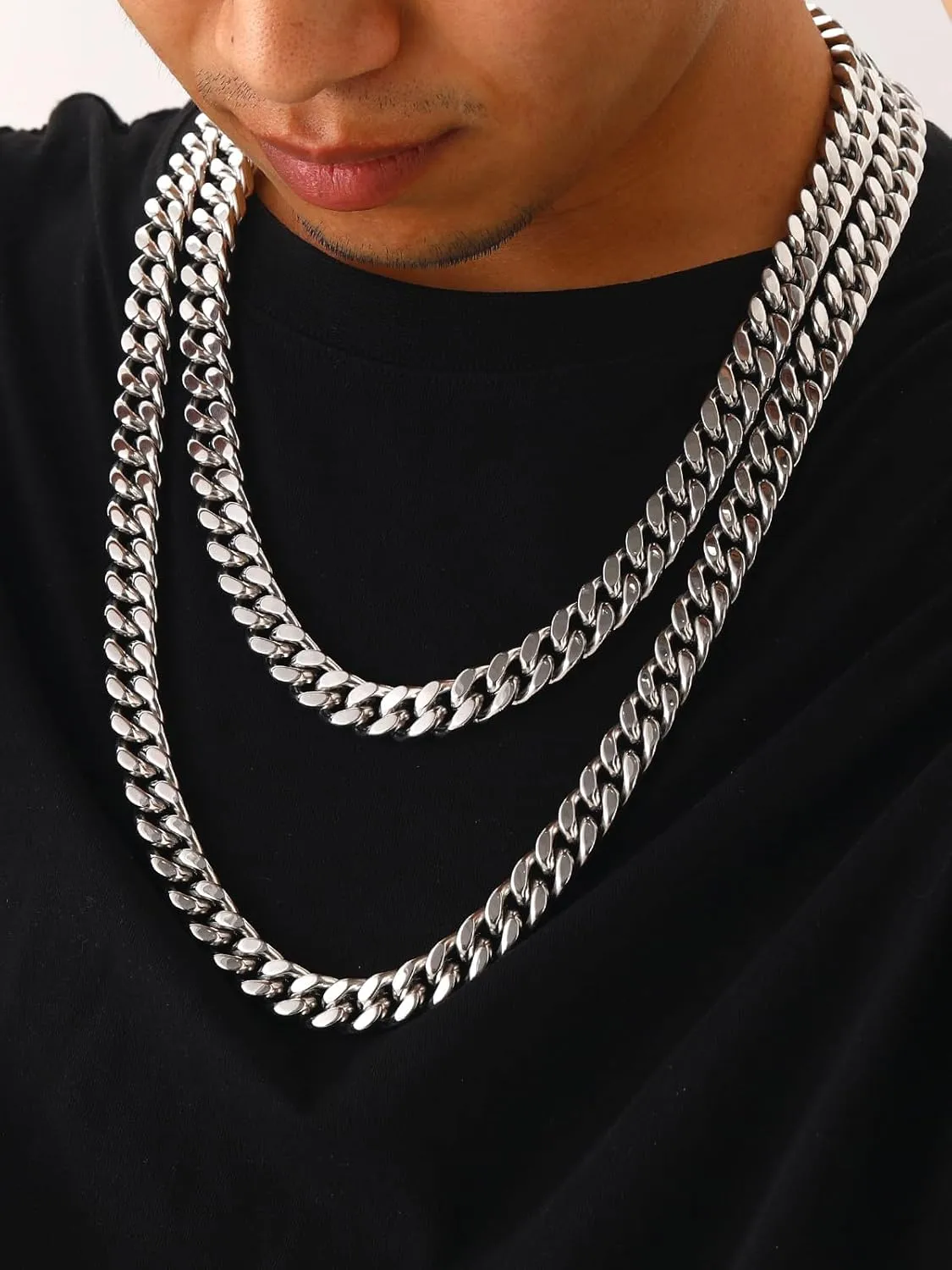 U7 Stainless Steel Cuban Link Chain,Black/14K Gold Miami Mens Cuban Chain, 5mm/7mm/9mm/12mm Hip Hop Chains for Men,18-30 inches