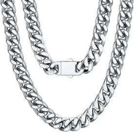 U7 Stainless Steel Cuban Link Chain,Black/14K Gold Miami Mens Cuban Chain, 5mm/7mm/9mm/12mm Hip Hop Chains for Men,18-30 inches
