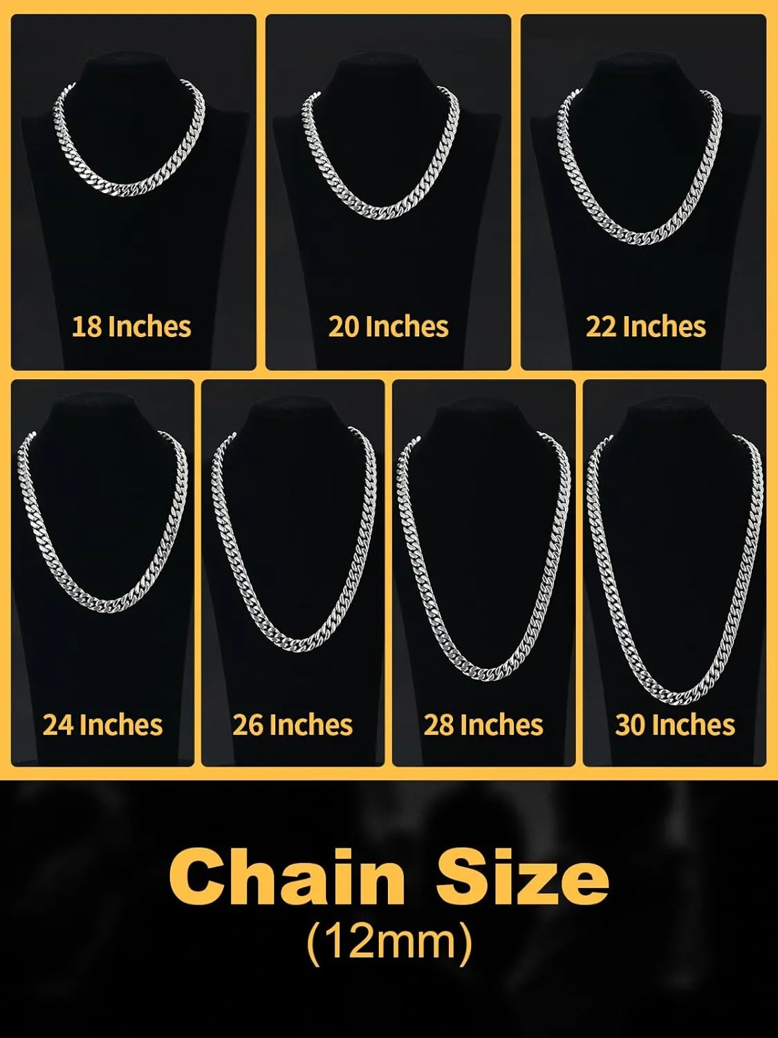 U7 Stainless Steel Cuban Link Chain,Black/14K Gold Miami Mens Cuban Chain, 5mm/7mm/9mm/12mm Hip Hop Chains for Men,18-30 inches