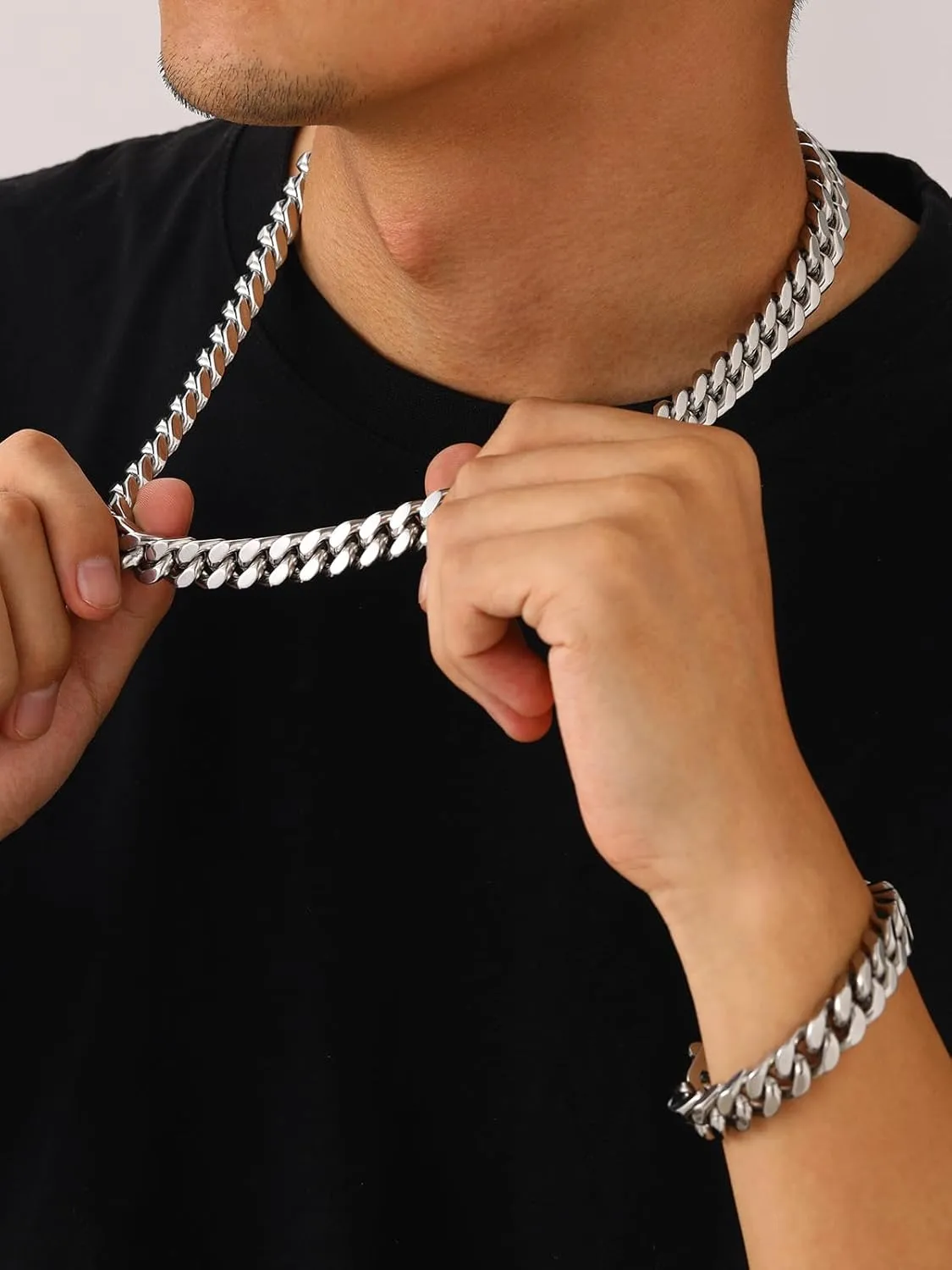 U7 Stainless Steel Cuban Link Chain,Black/14K Gold Miami Mens Cuban Chain, 5mm/7mm/9mm/12mm Hip Hop Chains for Men,18-30 inches