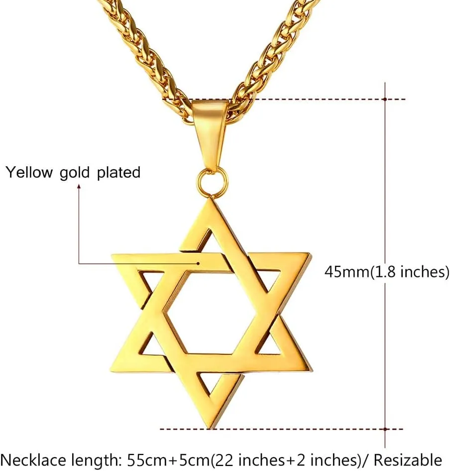 U7 Star of David Necklace for Men Women Gold/Stainless Steel Hexagon Pendant with Cross/Ruby Stone/Classic Jewish Isael Necklaces, Length 22" 24" 26"