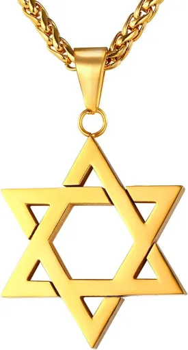U7 Star of David Necklace for Men Women Gold/Stainless Steel Hexagon Pendant with Cross/Ruby Stone/Classic Jewish Isael Necklaces, Length 22" 24" 26"