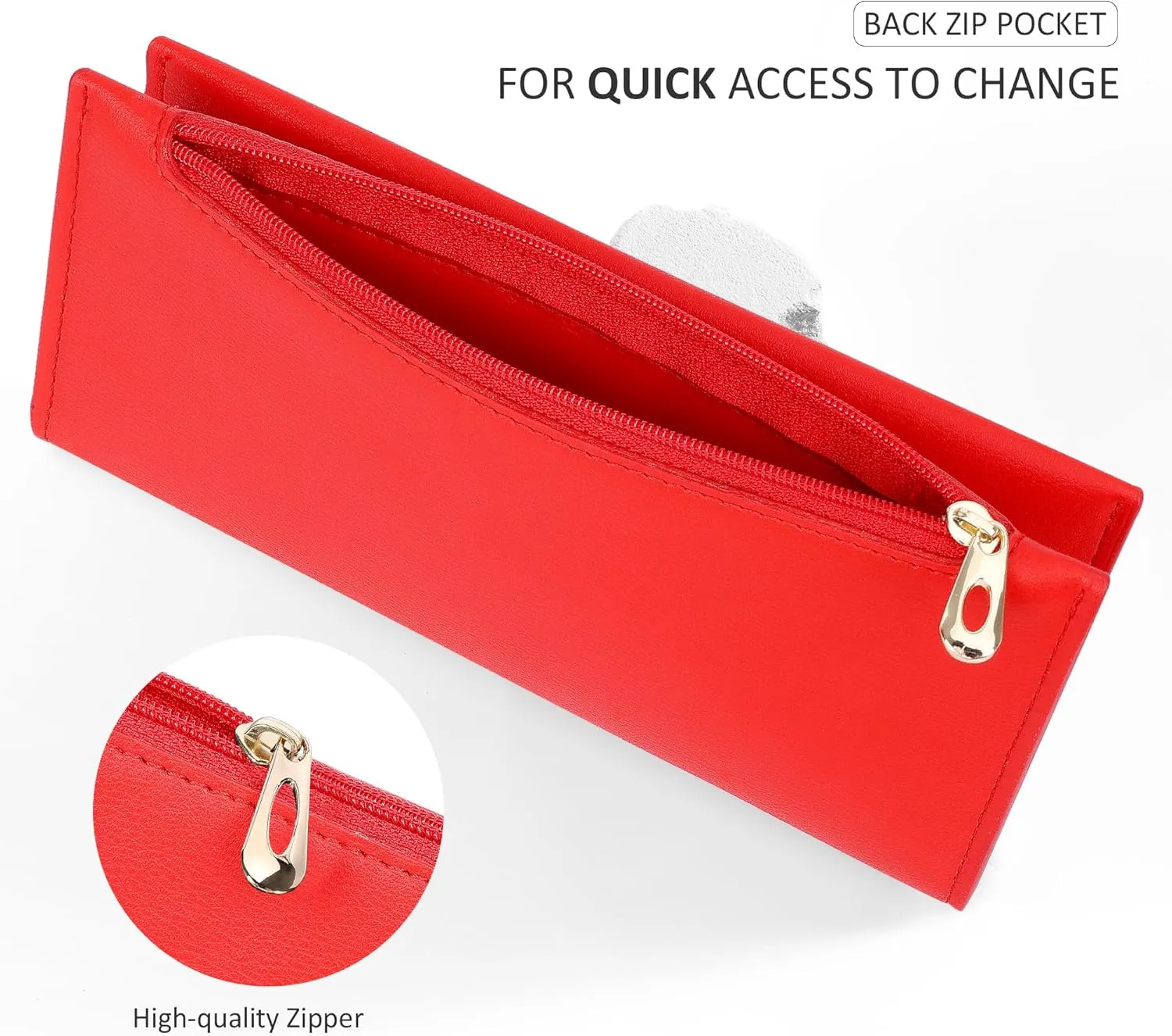 Ultra Slim Wallet for Women Bifold Leather RFID Blocking Credit Card Holder Ladies Womens Wallet with Zip Pocket