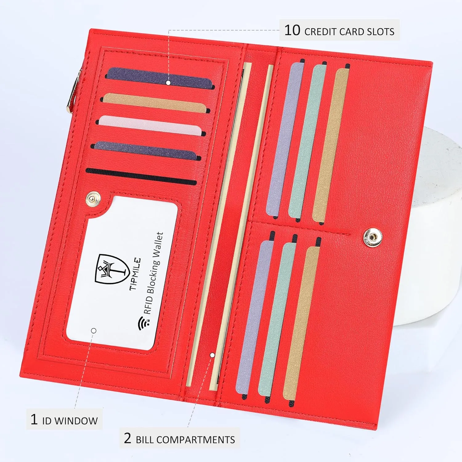 Ultra Slim Wallet for Women Bifold Leather RFID Blocking Credit Card Holder Ladies Womens Wallet with Zip Pocket