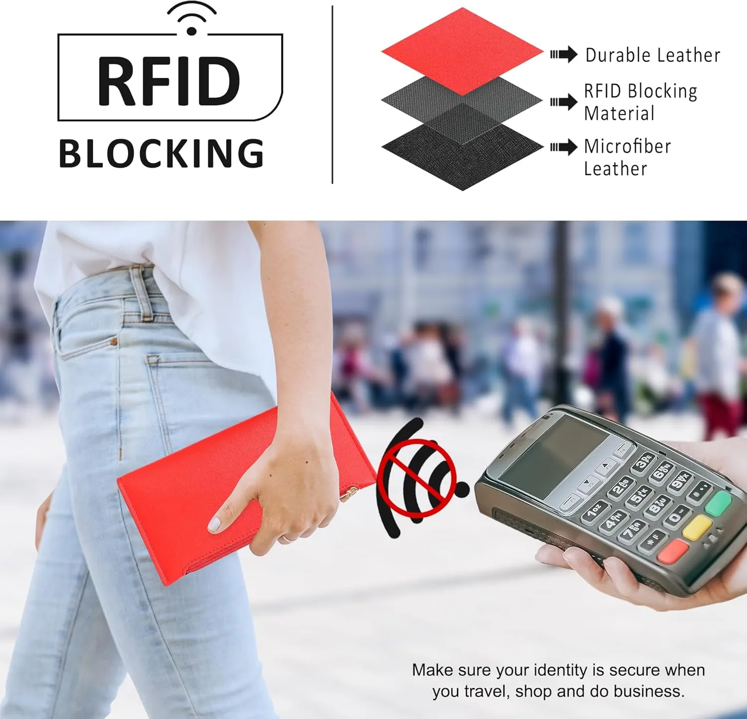 Ultra Slim Wallet for Women Bifold Leather RFID Blocking Credit Card Holder Ladies Womens Wallet with Zip Pocket