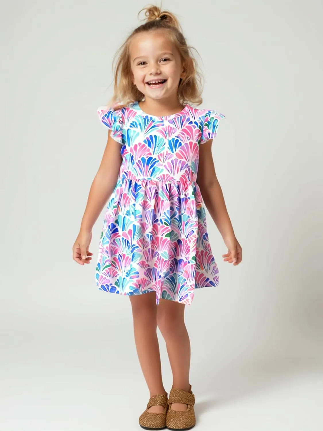 Unique Baby Girls' Short Sleeve Everyday Printed Dresses for Kid and Toddler, Sizes 2T-12Y