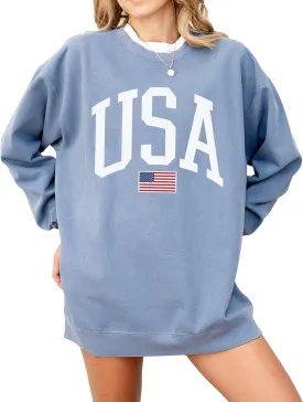 USA Flag Graphic Sweatshirt for 4th of July  Unisex Pullover for Women and Men, 80% Cotton, Perfect for Independence Day