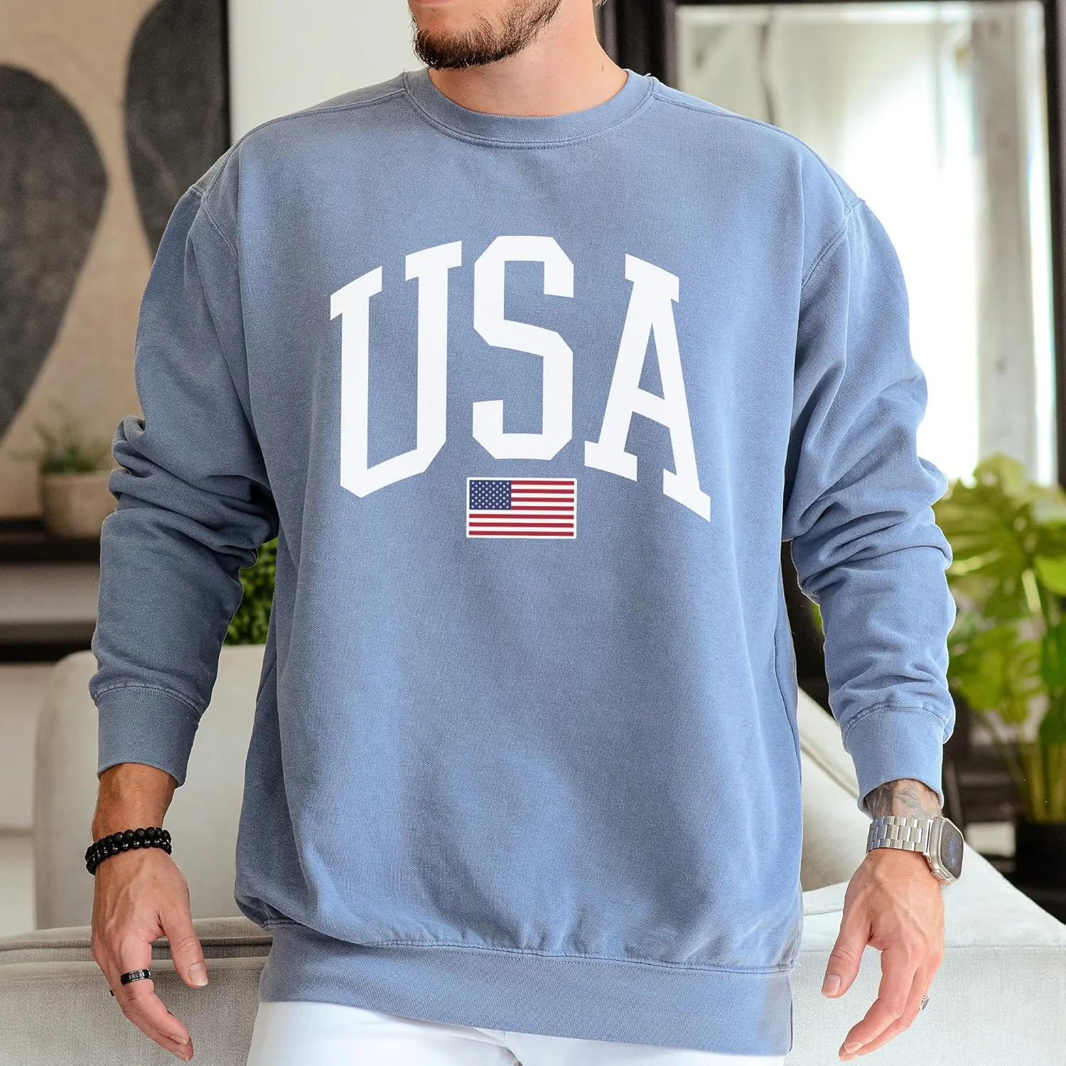 USA Flag Graphic Sweatshirt for 4th of July  Unisex Pullover for Women and Men, 80% Cotton, Perfect for Independence Day