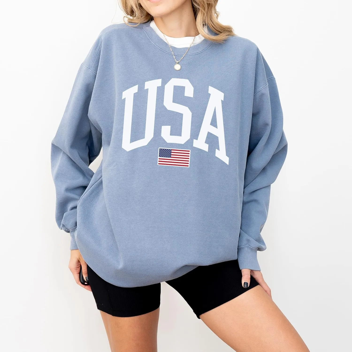 USA Flag Graphic Sweatshirt for 4th of July  Unisex Pullover for Women and Men, 80% Cotton, Perfect for Independence Day