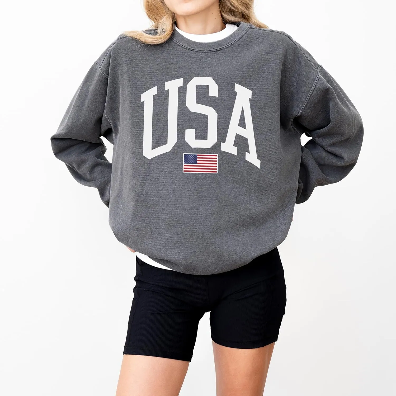 USA Flag Graphic Sweatshirt for 4th of July  Unisex Pullover for Women and Men, 80% Cotton, Perfect for Independence Day