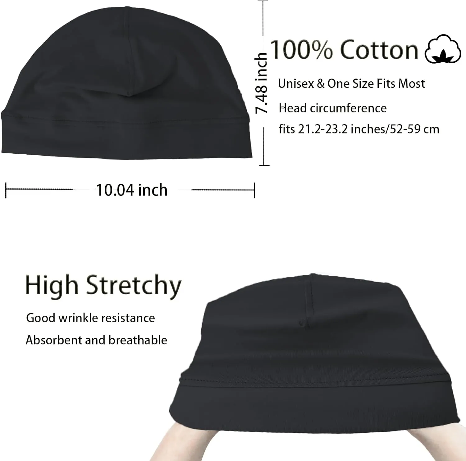 vidsel 100% Cotton Skull Caps for Men Women Breathable Night Cap Sleep Hats Soft Lightweight Running Beanie Helmet Liner