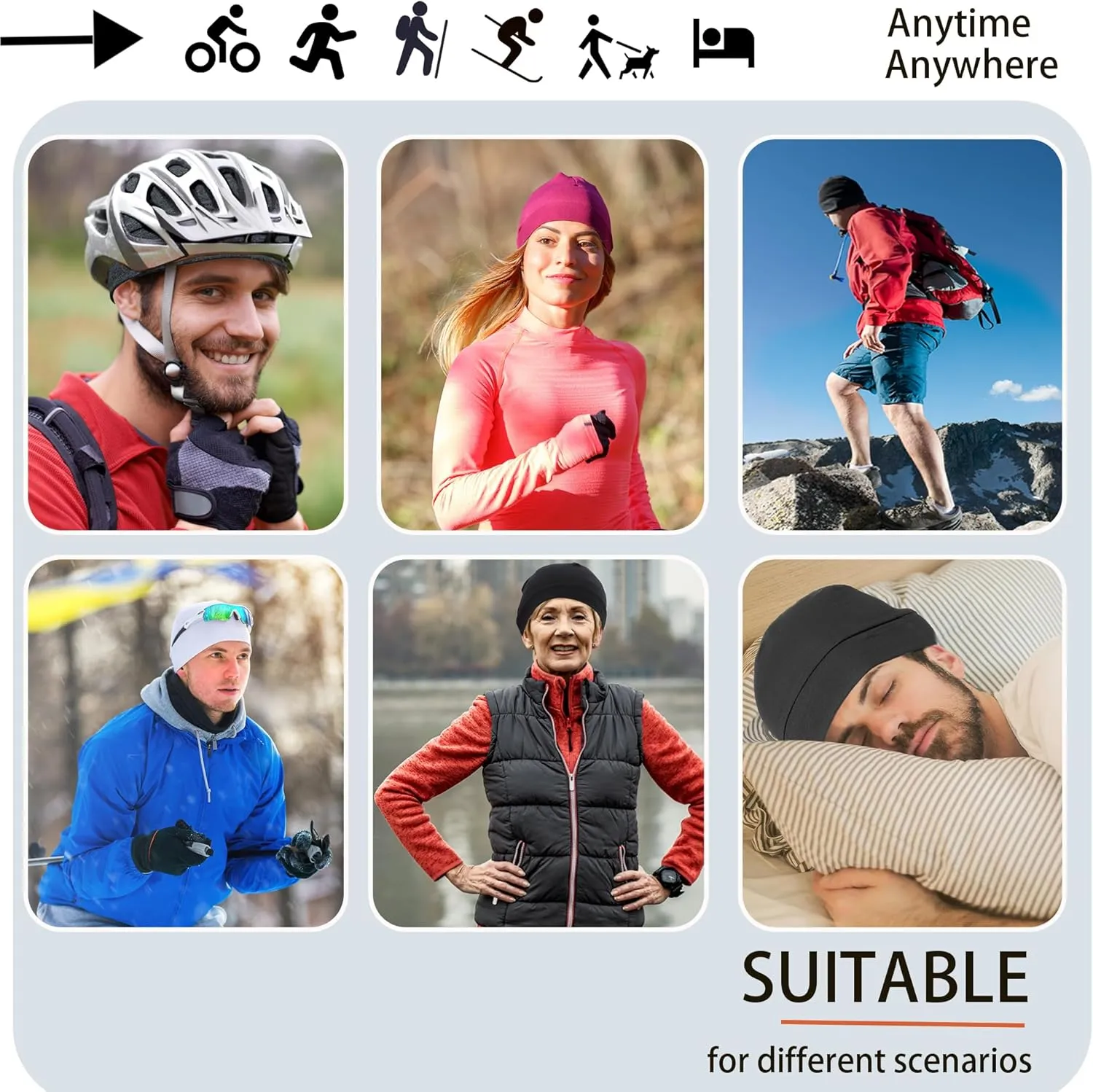 vidsel 100% Cotton Skull Caps for Men Women Breathable Night Cap Sleep Hats Soft Lightweight Running Beanie Helmet Liner