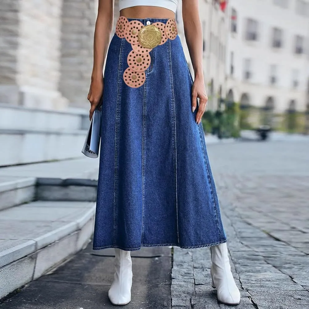 Wide Disc Belt for Women Boho Concho Leather Belts Vintage Western Waist Belt