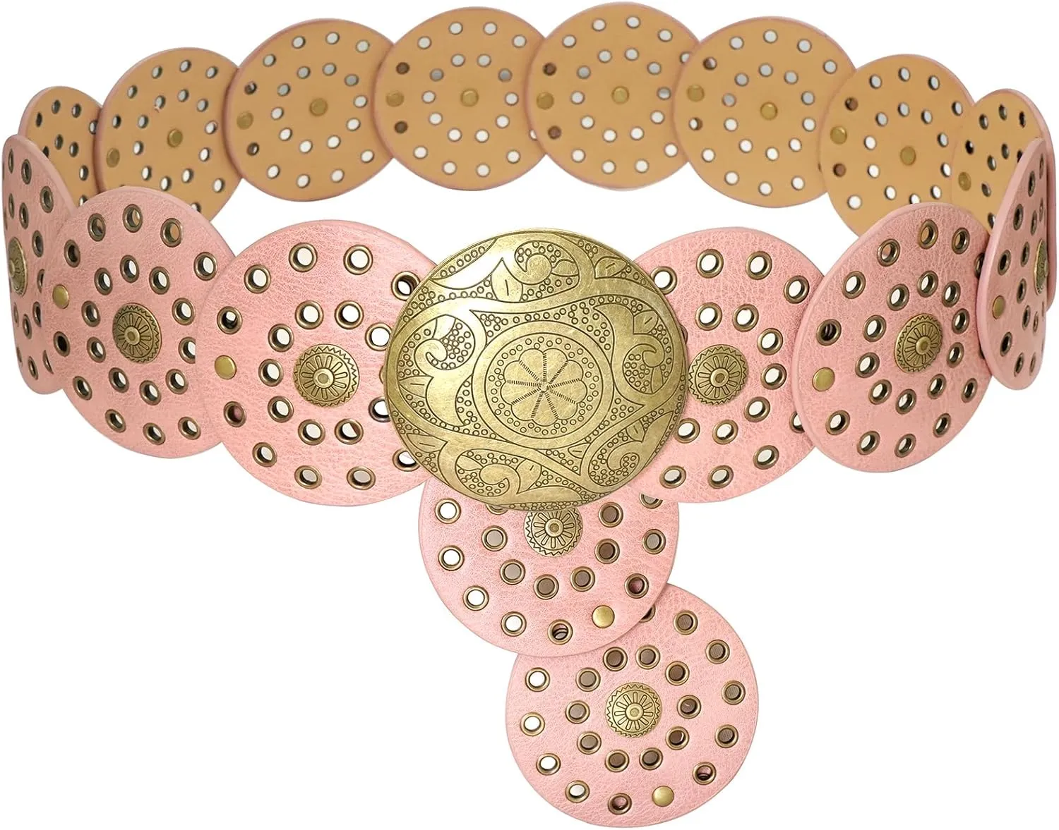 Wide Disc Belt for Women Boho Concho Leather Belts Vintage Western Waist Belt