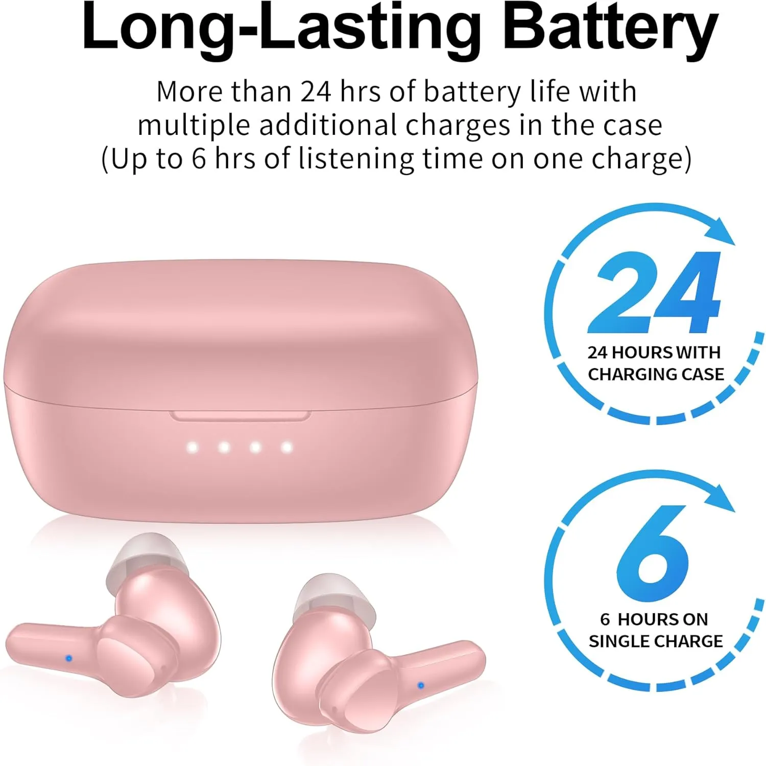 Wireless Earbuds,Bluetooth 5.3 Ear buds Immersive Sound Hi-Fi Stereo IPX8 Waterproof Headsets Premium Deep Bass Headphones with 4 Mics Call Noise Cancelling Earphones for iOS,Android,Workout - Pink