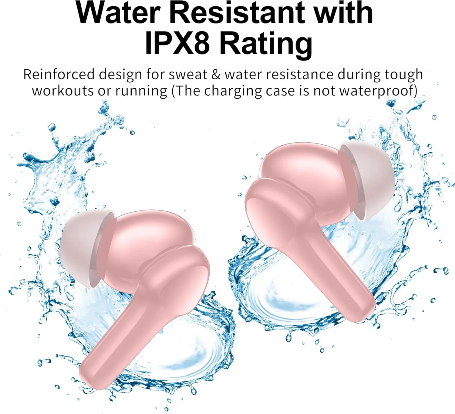 Wireless Earbuds,Bluetooth 5.3 Ear buds Immersive Sound Hi-Fi Stereo IPX8 Waterproof Headsets Premium Deep Bass Headphones with 4 Mics Call Noise Cancelling Earphones for iOS,Android,Workout - Pink