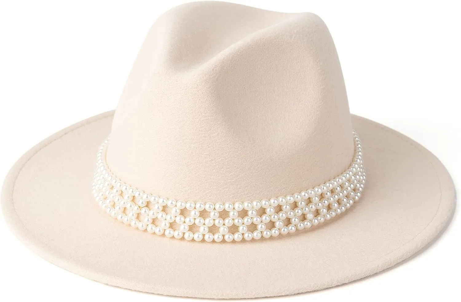Womens Wide Brim Fedora Hat with Pearl Band Lady Panama Hat