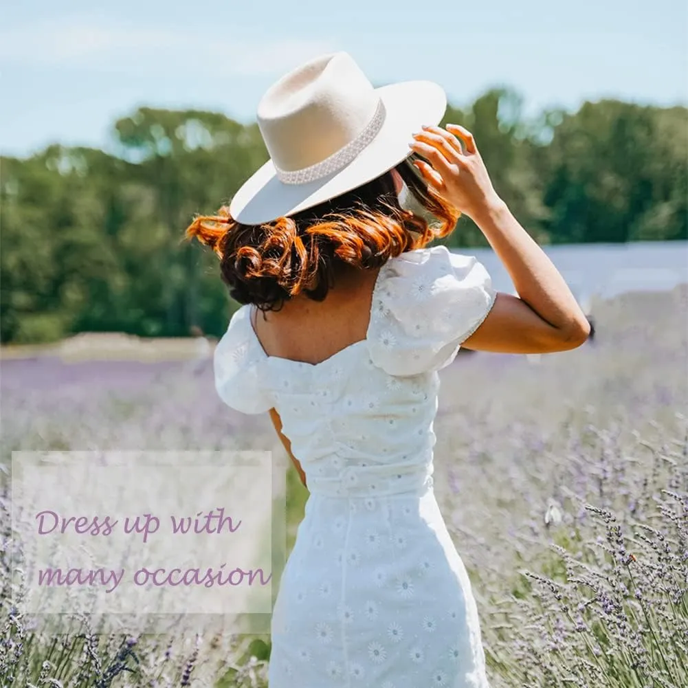 Womens Wide Brim Fedora Hat with Pearl Band Lady Panama Hat