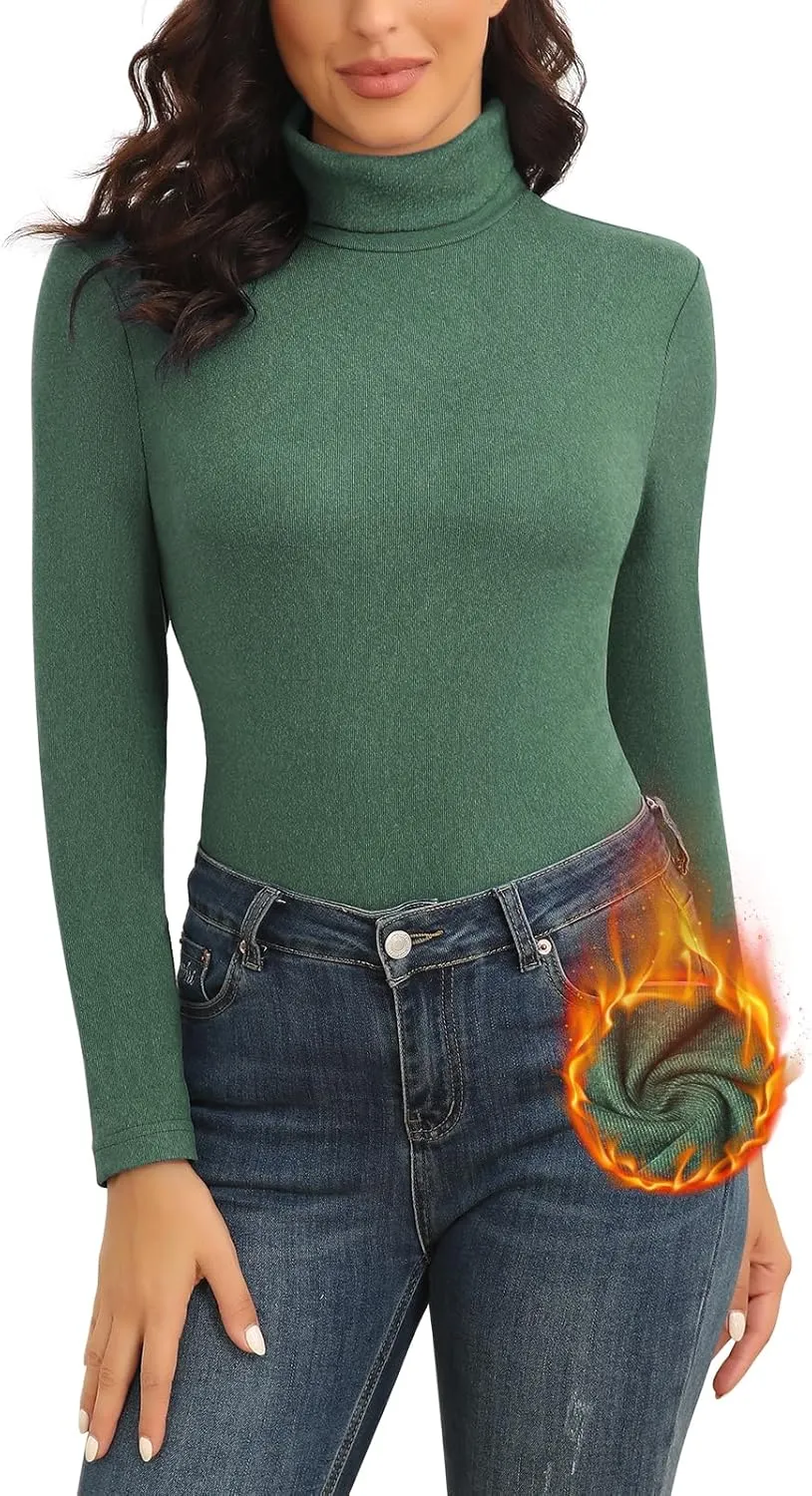 WOWENY Womens Fashion Turtleneck Long Sleeve Thermal Shirts Slim Fit Soft Base Layer Underwear Tops