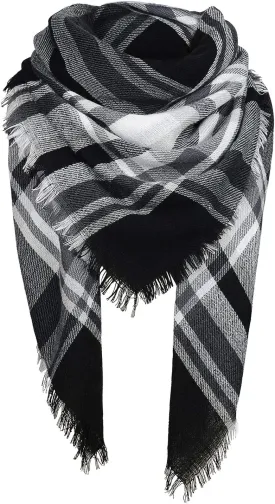 Zando Plaid Blanket Thick Winter Scarf Tartan Chunky Wrap Oversized Shawl Cape Scarves